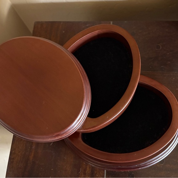 Wooden Oval Swivel Jewelry Box in Warm Mahogany - Picture 3 of 5